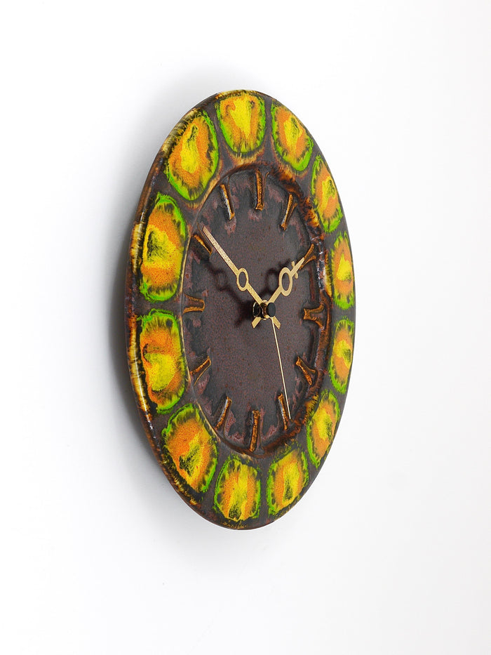 Midcentury Brutalist Enameled Wall Clock by Kienzle, Germany, 1970s