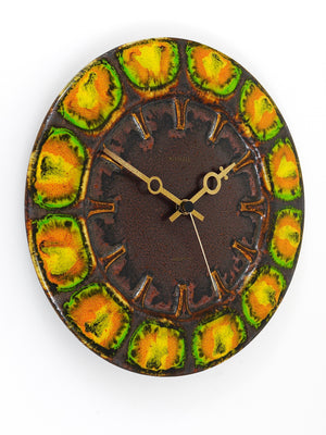 Midcentury Brutalist Enameled Wall Clock by Kienzle, Germany, 1970s