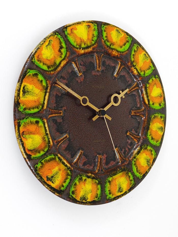 Midcentury Brutalist Enameled Wall Clock by Kienzle, Germany, 1970s