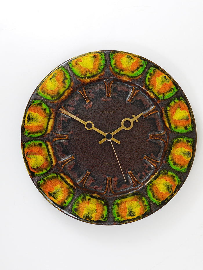Midcentury Brutalist Enameled Wall Clock by Kienzle, Germany, 1970s