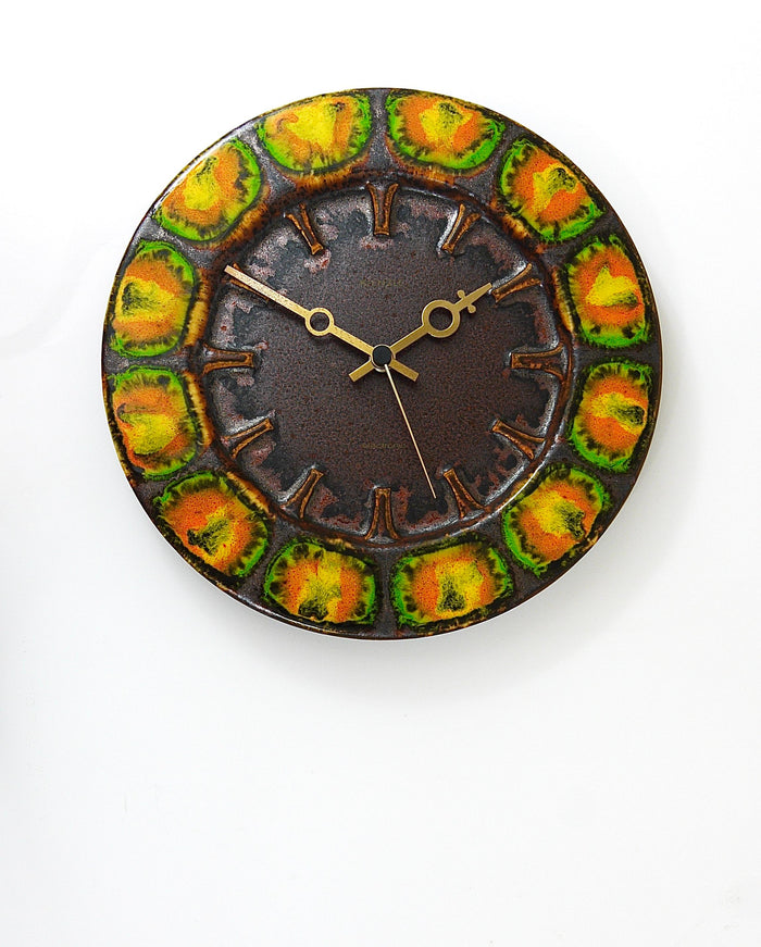 Midcentury Brutalist Enameled Wall Clock by Kienzle, Germany, 1970s