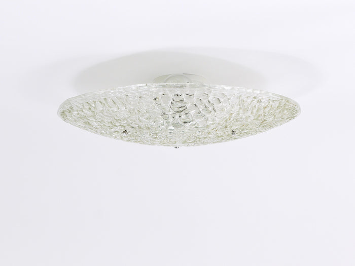 Large Round J. T. Kalmar Mid-Century Textured Glass Flush Mount, Austria, 1960s