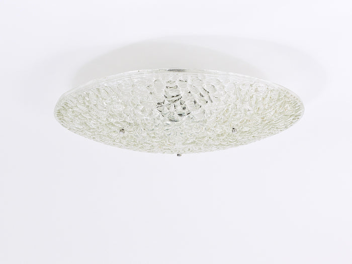 Large Round J. T. Kalmar Mid-Century Textured Glass Flush Mount, Austria, 1960s