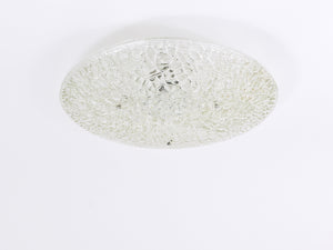 Large Round J. T. Kalmar Mid-Century Textured Glass Flush Mount, Austria, 1960s