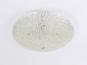 Large Round J. T. Kalmar Mid-Century Textured Glass Flush Mount, Austria, 1960s