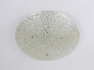 Large Round J. T. Kalmar Mid-Century Textured Glass Flush Mount, Austria, 1960s