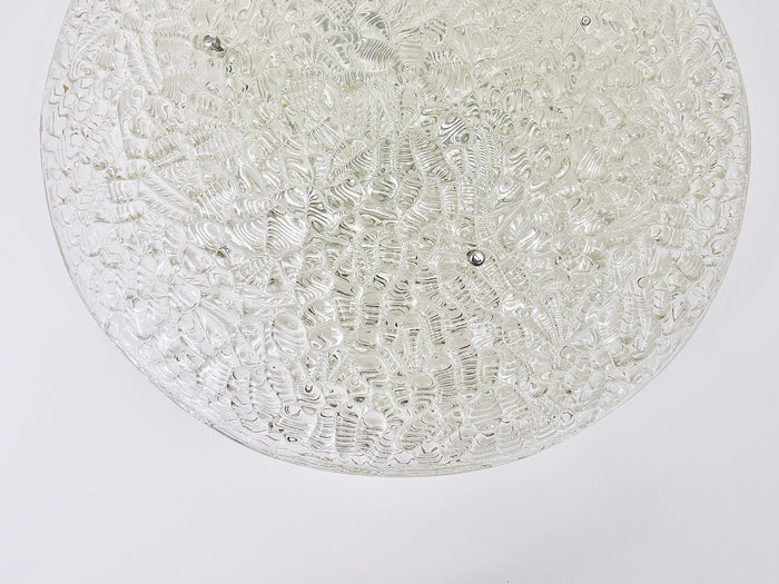 Large Round J. T. Kalmar Mid-Century Textured Glass Flush Mount, Austria, 1960s