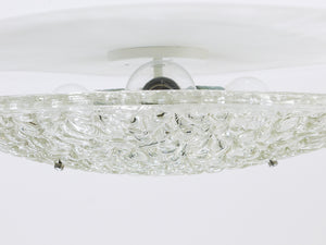 Large Round J. T. Kalmar Mid-Century Textured Glass Flush Mount, Austria, 1960s