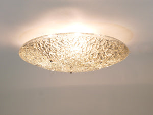 Large Round J. T. Kalmar Mid-Century Textured Glass Flush Mount, Austria, 1960s
