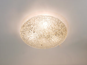 Large Round J. T. Kalmar Mid-Century Textured Glass Flush Mount, Austria, 1960s