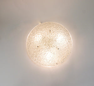 Large Round J. T. Kalmar Mid-Century Textured Glass Flush Mount, Austria, 1960s