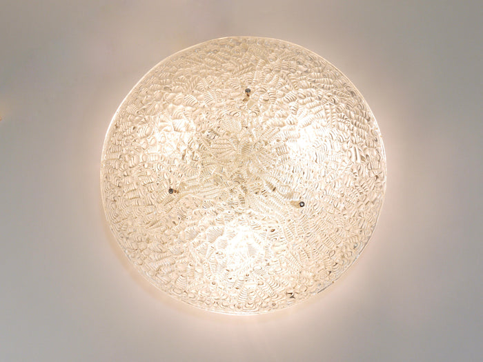 Large Round J. T. Kalmar Mid-Century Textured Glass Flush Mount, Austria, 1960s