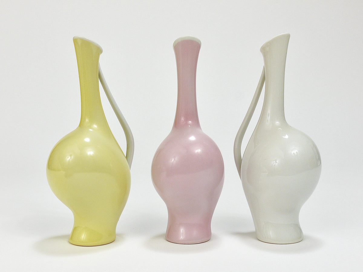 3 jarrones de porcelana Rosenthal «Luise» en tonos pastel, Mid-Century, Fritz Heidenreich, alemanes