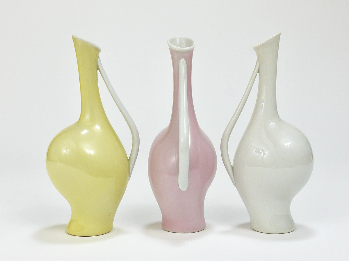 3 jarrones de porcelana Rosenthal «Luise» en tonos pastel, Mid-Century, Fritz Heidenreich, alemanes