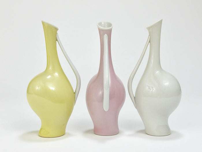 3 Rosenthal „Luise“ Midcentury Porcelain Pastel Vases, Fritz Heidenreich, German