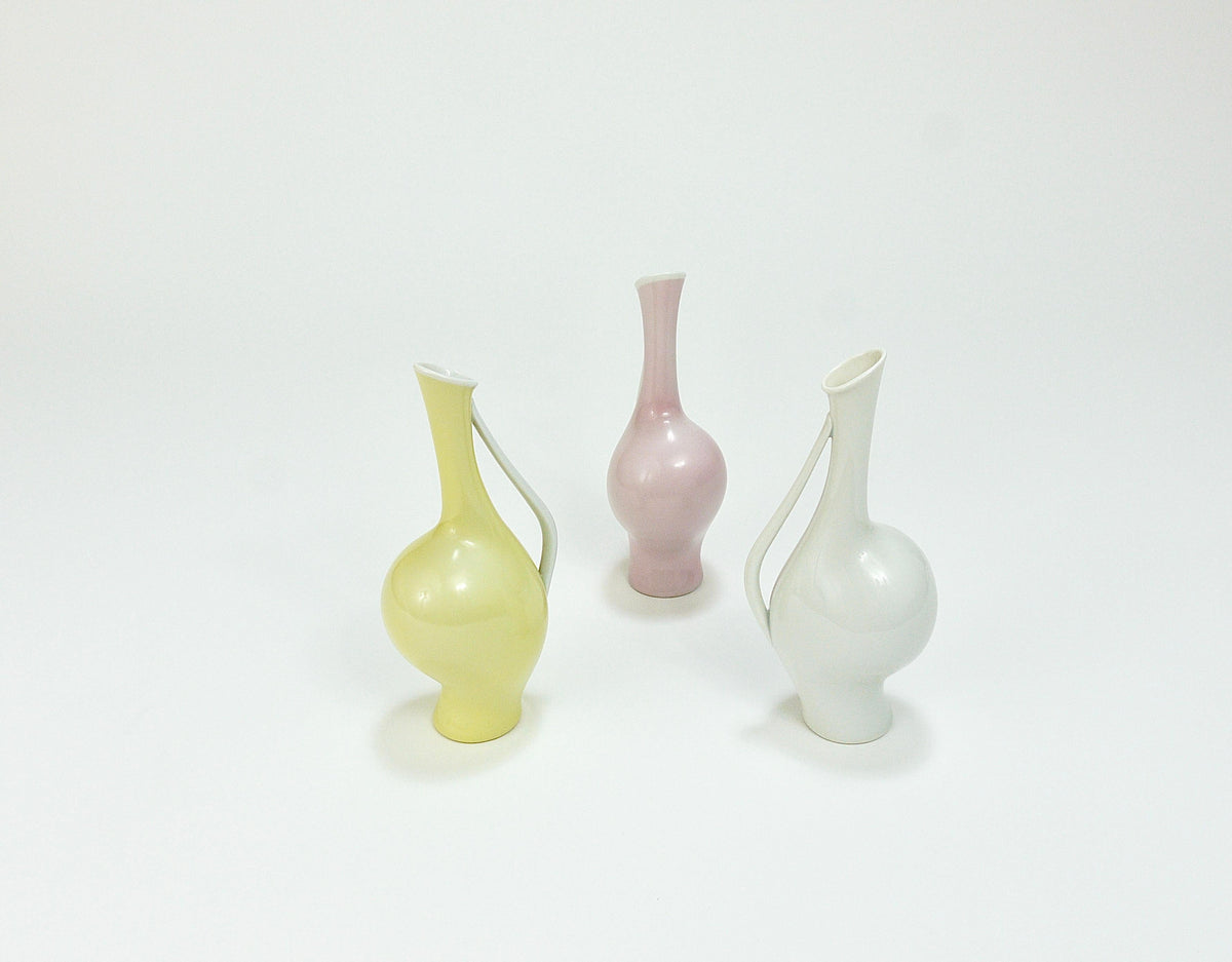 3 jarrones de porcelana Rosenthal «Luise» en tonos pastel, Mid-Century, Fritz Heidenreich, alemanes