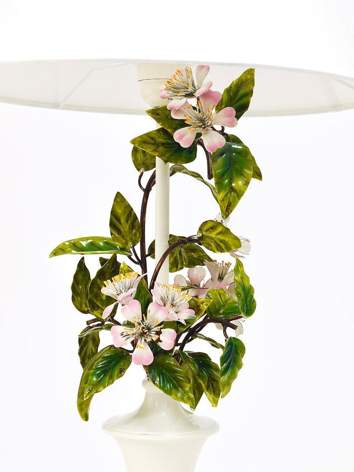 Salvadori Hand Painted Wild Apple Blossom Toleware Table Lamp, Italy, 1950s