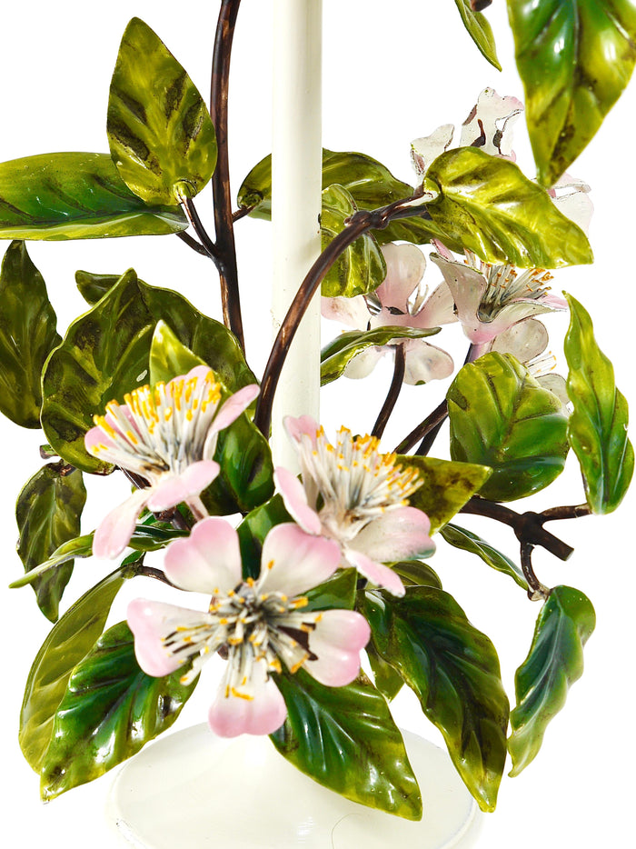 Salvadori Hand Painted Wild Apple Blossom Toleware Table Lamp, Italy, 1950s