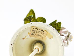 Lampada da tavolo Salvadori in toleware dipinta a mano con fiori di melo selvatico, Italia, anni 1950