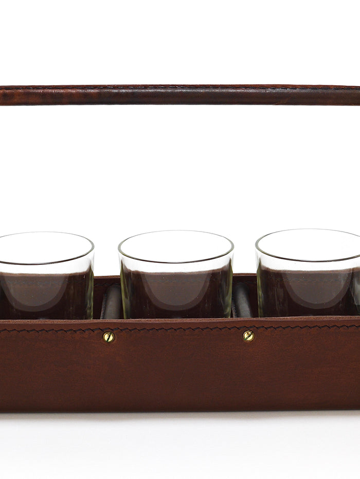 Carl Auböck II Drinking Glass Carrying Rack, Leather & Brass, Austria 1950s