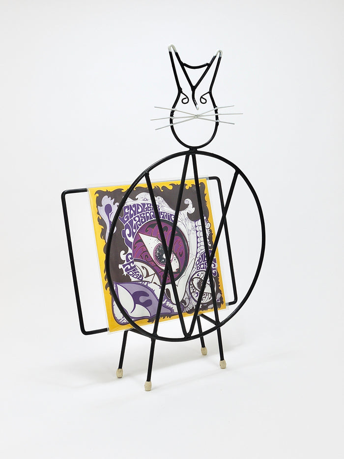 Midcentury Cat Shaped Magazine Stand or Record Rack, Iron, Italy, 1950s