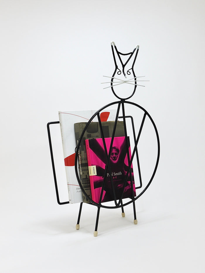 Midcentury Cat Shaped Magazine Stand or Record Rack, Iron, Italy, 1950s