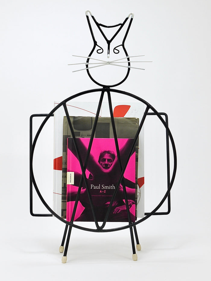 Midcentury Cat Shaped Magazine Stand or Record Rack, Iron, Italy, 1950s