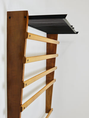 Rare Carl Auböck Coat Rack With Hat Rack, Wardrobe, Brass, Walnut & Beech, 1950s