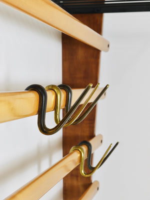 Rare Carl Auböck Coat Rack With Hat Rack, Wardrobe, Brass, Walnut & Beech, 1950s