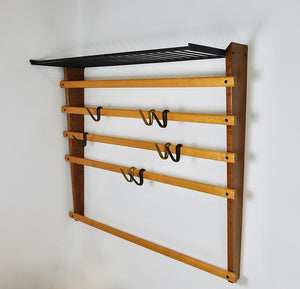 Rare Carl Auböck Coat Rack With Hat Rack, Wardrobe, Brass, Walnut & Beech, 1950s