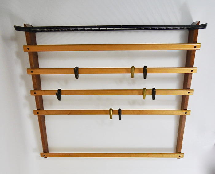 Rare Carl Auböck Coat Rack With Hat Rack, Wardrobe, Brass, Walnut & Beech, 1950s