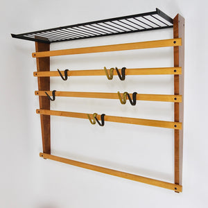 Rare Carl Auböck Coat Rack With Hat Rack, Wardrobe, Brass, Walnut & Beech, 1950s