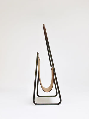Carl Auböck II Midcentury Magazine Rack, Brass & Brown Leather, Vintage, Austria