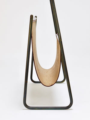 Carl Auböck II Midcentury Magazine Rack, Brass & Brown Leather, Vintage, Austria