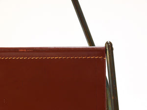 Carl Auböck II Midcentury Magazine Rack, Brass & Brown Leather, Vintage, Austria