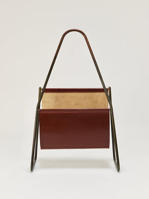 Carl Auböck II Midcentury Magazine Rack, Brass & Brown Leather, Vintage, Austria