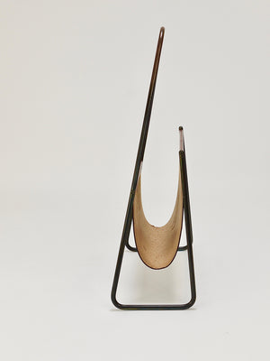Carl Auböck II Midcentury Magazine Rack, Brass & Brown Leather, Vintage, Austria