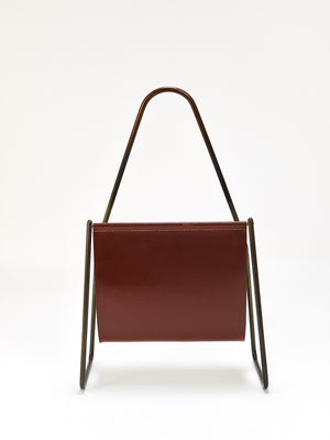 Carl Auböck II Midcentury Magazine Rack, Brass & Brown Leather, Vintage, Austria