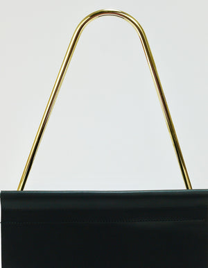 Carl Auböck II Midcentury Magazine Rack, Brass & Black Leather, Vintage, Austria