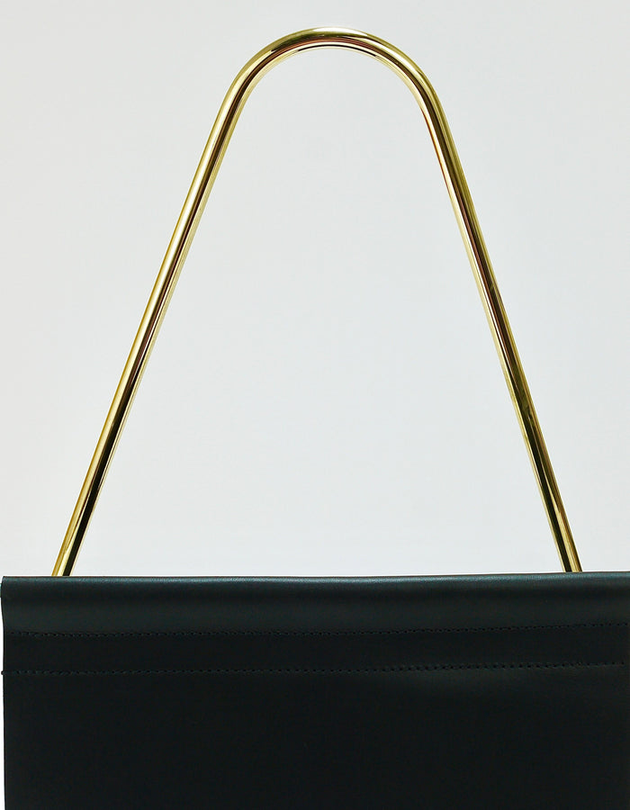 Carl Auböck II Midcentury Magazine Rack, Brass & Black Leather, Vintage, Austria