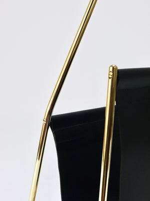 Carl Auböck II Midcentury Magazine Rack, Brass & Black Leather, Vintage, Austria