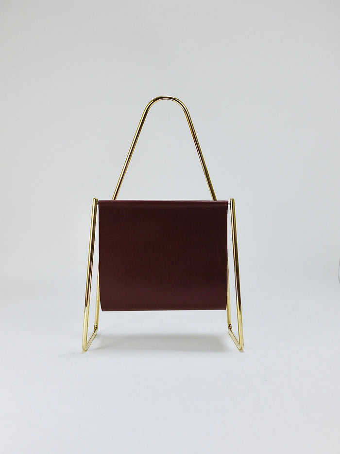 Carl Auböck II Midcentury Magazine Rack, Brass & Brown Leather, Vintage, Austria