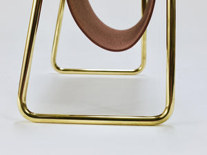 Carl Auböck II Midcentury Magazine Rack, Brass & Brown Leather, Vintage, Austria