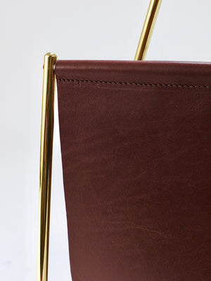 Carl Auböck II Midcentury Magazine Rack, Brass & Brown Leather, Vintage, Austria