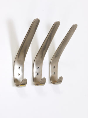 2x Vintage Carl Auböck II Nickel-Plated Brass Wall Hooks, Austria, 1950s