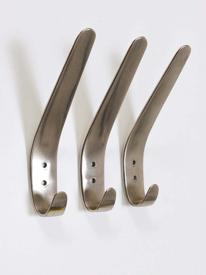 2x Vintage Carl Auböck II Nickel-Plated Brass Wall Hooks, Austria, 1950s