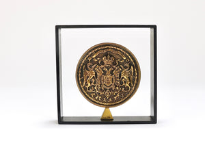 Carl Aubock Iron & Brass Coin Medal Midcentury Bookend, Austria, 1970s