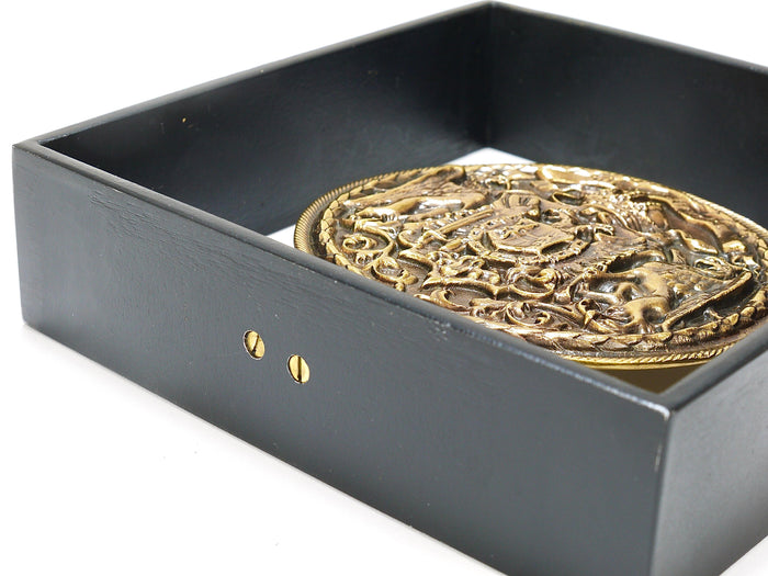 Carl Aubock Iron & Brass Coin Medal Midcentury Bookend, Austria, 1970s