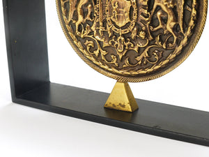 Carl Aubock Iron & Brass Coin Medal Midcentury Bookend, Austria, 1970s