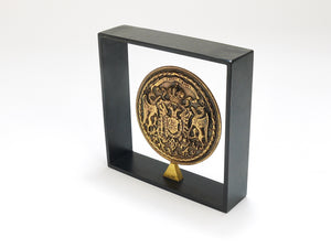 Carl Aubock Iron & Brass Coin Medal Midcentury Bookend, Austria, 1970s